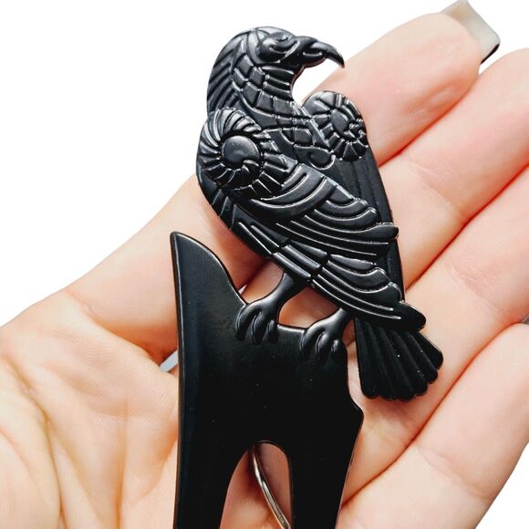 Raven Hair Prong Styling Pins Black Wicca Witch Stick Whimsical Goth Bird Crow - Picture 13 of 14